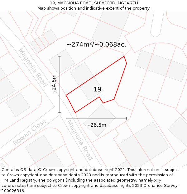 19, MAGNOLIA ROAD, SLEAFORD, NG34 7TH: Plot and title map