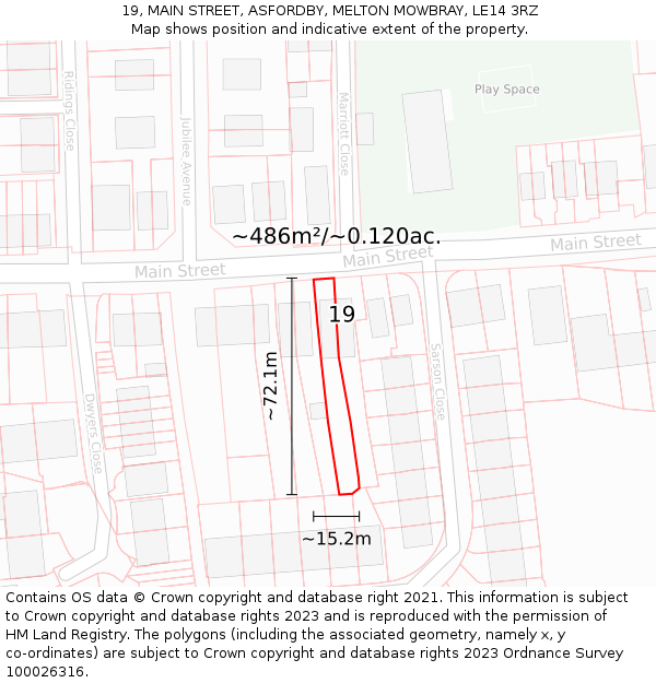 19, MAIN STREET, ASFORDBY, MELTON MOWBRAY, LE14 3RZ: Plot and title map