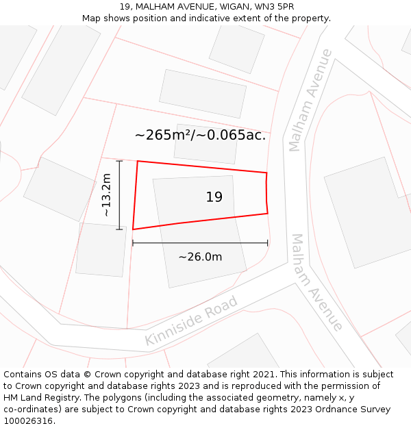 19, MALHAM AVENUE, WIGAN, WN3 5PR: Plot and title map