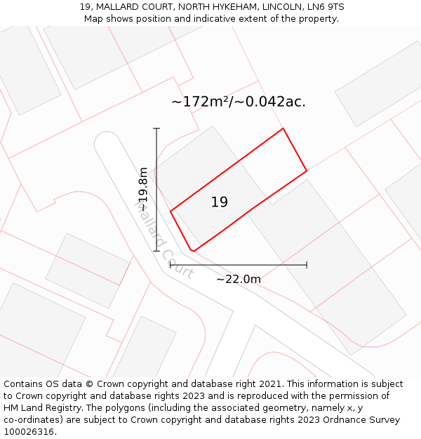 19, MALLARD COURT, NORTH HYKEHAM, LINCOLN, LN6 9TS: Plot and title map