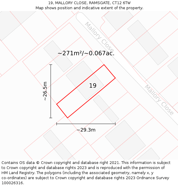 19, MALLORY CLOSE, RAMSGATE, CT12 6TW: Plot and title map