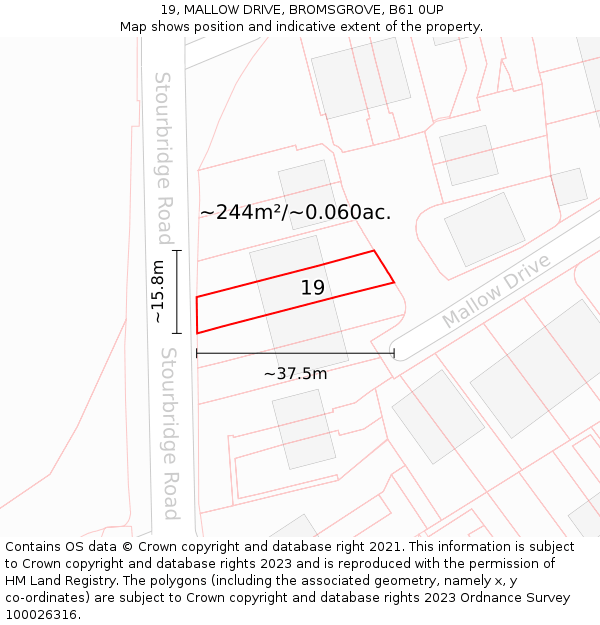 19, MALLOW DRIVE, BROMSGROVE, B61 0UP: Plot and title map