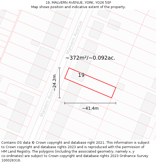 19, MALVERN AVENUE, YORK, YO26 5SF: Plot and title map