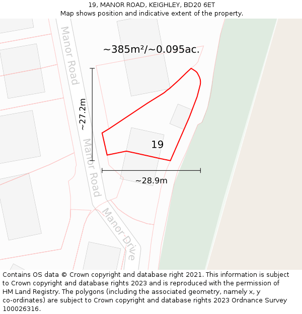 19, MANOR ROAD, KEIGHLEY, BD20 6ET: Plot and title map