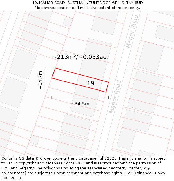 19, MANOR ROAD, RUSTHALL, TUNBRIDGE WELLS, TN4 8UD: Plot and title map