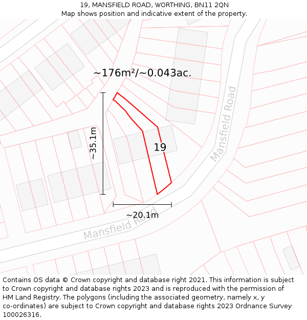 19, MANSFIELD ROAD, WORTHING, BN11 2QN: Plot and title map