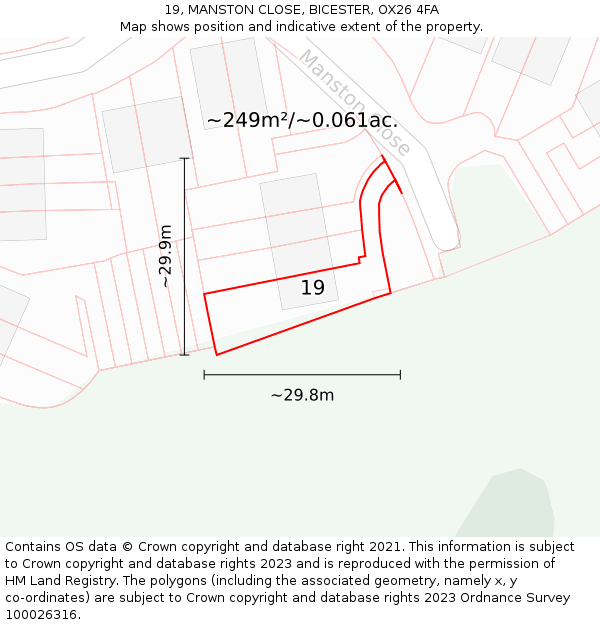 19, MANSTON CLOSE, BICESTER, OX26 4FA: Plot and title map
