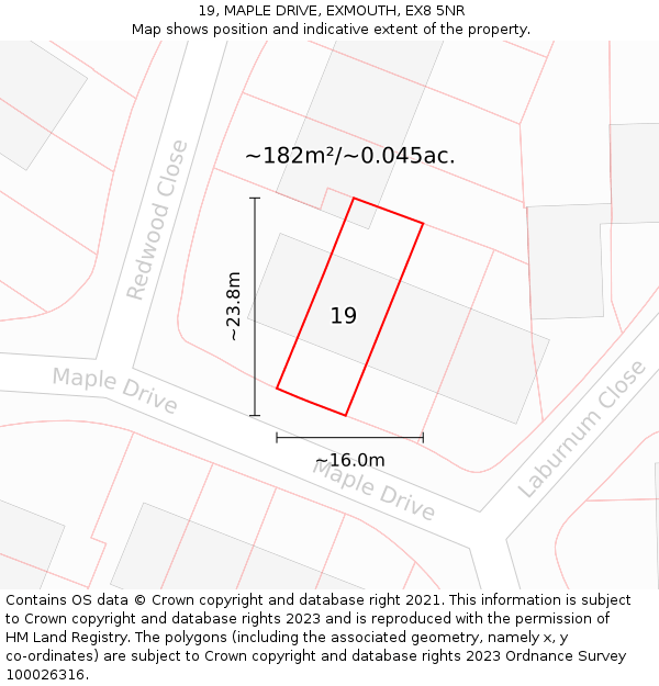 19, MAPLE DRIVE, EXMOUTH, EX8 5NR: Plot and title map