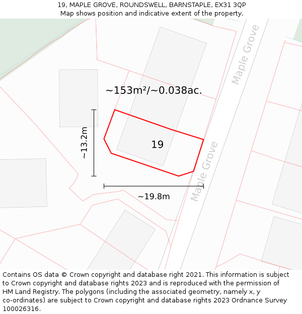 19, MAPLE GROVE, ROUNDSWELL, BARNSTAPLE, EX31 3QP: Plot and title map