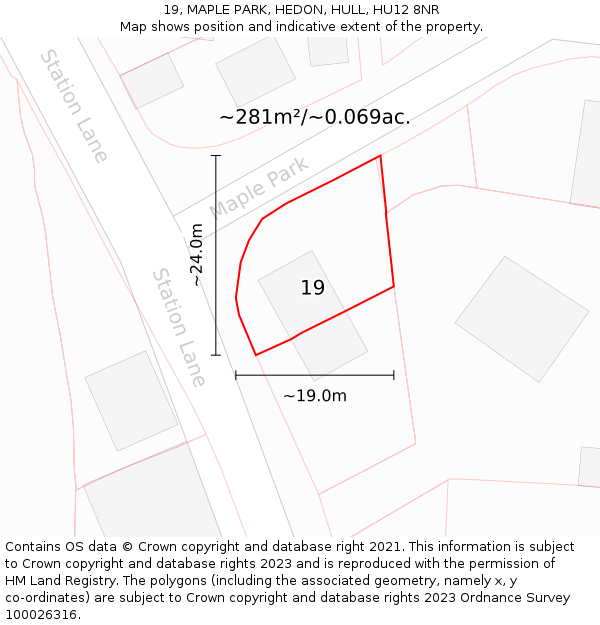 19, MAPLE PARK, HEDON, HULL, HU12 8NR: Plot and title map