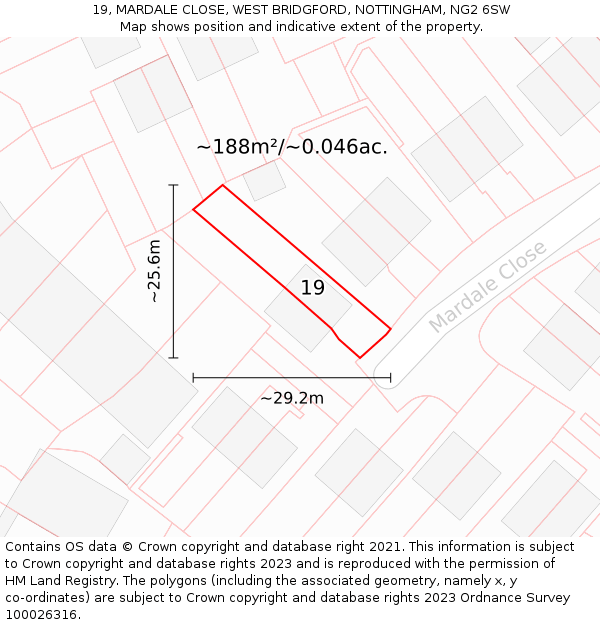 19, MARDALE CLOSE, WEST BRIDGFORD, NOTTINGHAM, NG2 6SW: Plot and title map