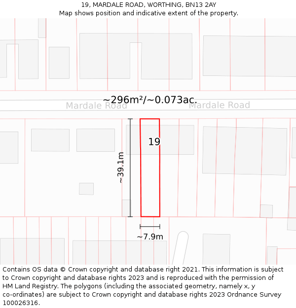 19, MARDALE ROAD, WORTHING, BN13 2AY: Plot and title map