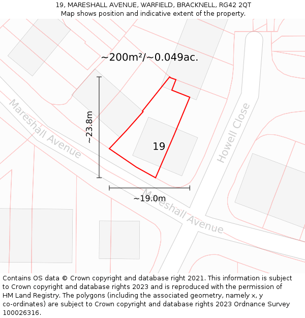 19, MARESHALL AVENUE, WARFIELD, BRACKNELL, RG42 2QT: Plot and title map