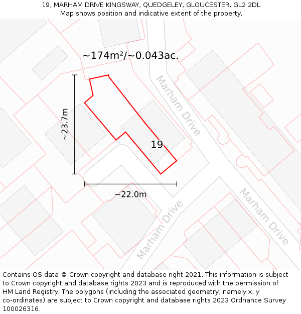 19, MARHAM DRIVE KINGSWAY, QUEDGELEY, GLOUCESTER, GL2 2DL: Plot and title map