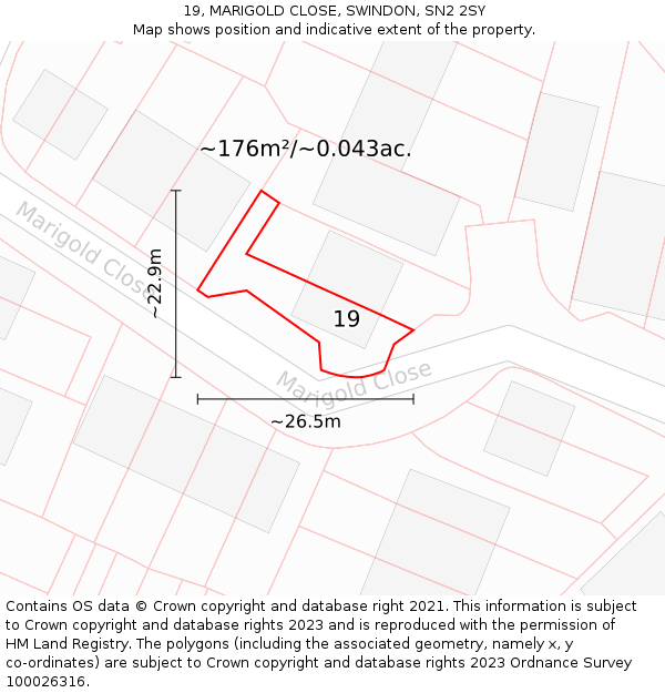 19, MARIGOLD CLOSE, SWINDON, SN2 2SY: Plot and title map