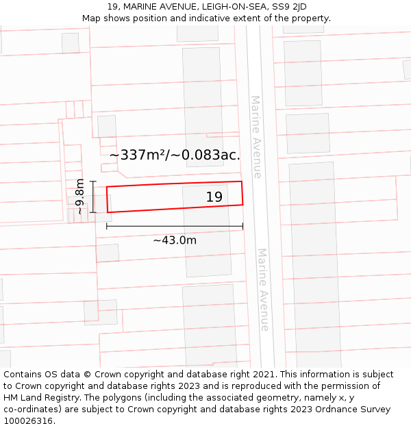 19, MARINE AVENUE, LEIGH-ON-SEA, SS9 2JD: Plot and title map