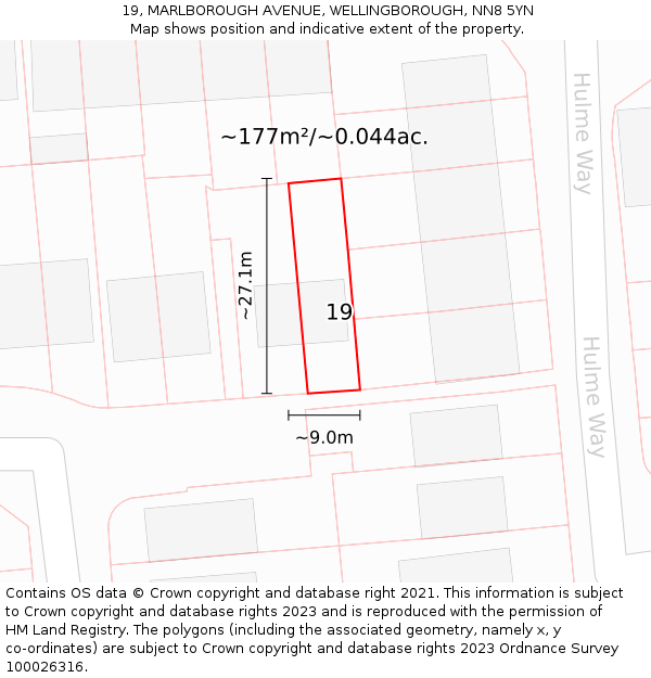 19, MARLBOROUGH AVENUE, WELLINGBOROUGH, NN8 5YN: Plot and title map