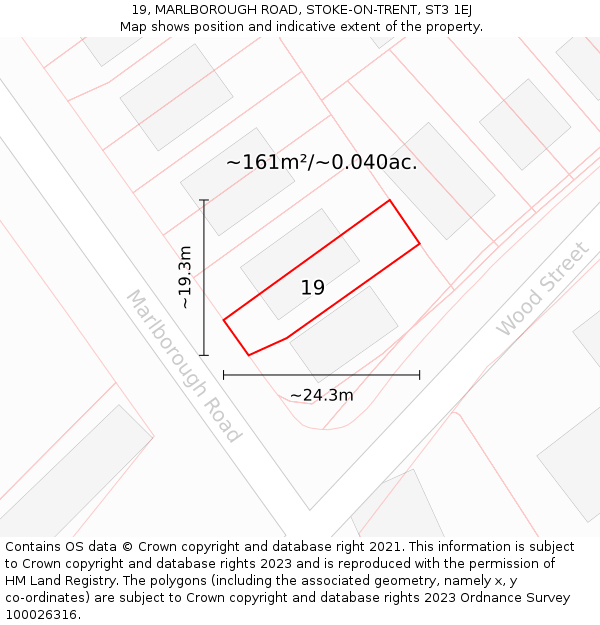 19, MARLBOROUGH ROAD, STOKE-ON-TRENT, ST3 1EJ: Plot and title map