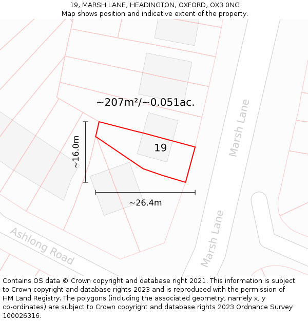 19, MARSH LANE, HEADINGTON, OXFORD, OX3 0NG: Plot and title map