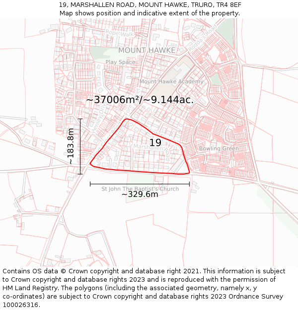 19, MARSHALLEN ROAD, MOUNT HAWKE, TRURO, TR4 8EF: Plot and title map