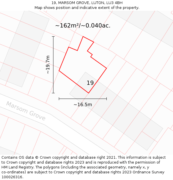 19, MARSOM GROVE, LUTON, LU3 4BH: Plot and title map