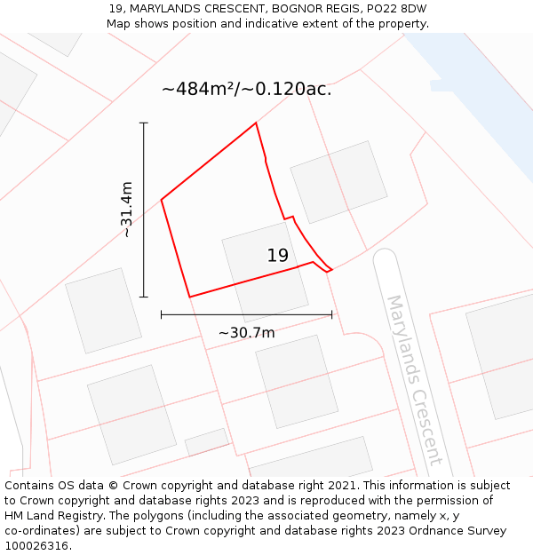 19, MARYLANDS CRESCENT, BOGNOR REGIS, PO22 8DW: Plot and title map