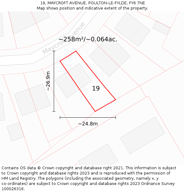 19, MAYCROFT AVENUE, POULTON-LE-FYLDE, FY6 7NE: Plot and title map
