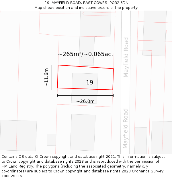 19, MAYFIELD ROAD, EAST COWES, PO32 6DN: Plot and title map