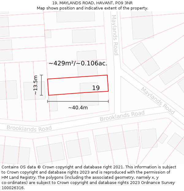 19, MAYLANDS ROAD, HAVANT, PO9 3NR: Plot and title map