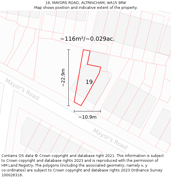 19, MAYORS ROAD, ALTRINCHAM, WA15 9RW: Plot and title map