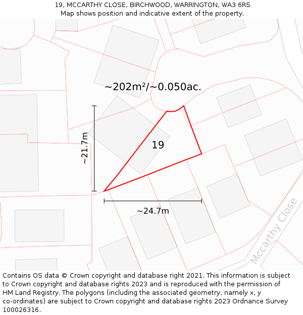 19, MCCARTHY CLOSE, BIRCHWOOD, WARRINGTON, WA3 6RS: Plot and title map