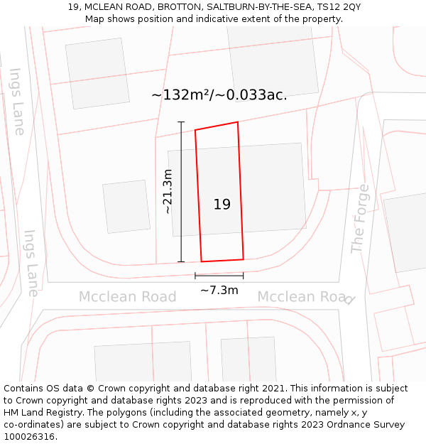19, MCLEAN ROAD, BROTTON, SALTBURN-BY-THE-SEA, TS12 2QY: Plot and title map