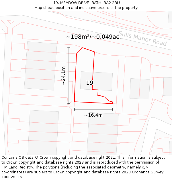 19, MEADOW DRIVE, BATH, BA2 2BU: Plot and title map