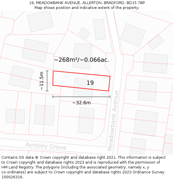 19, MEADOWBANK AVENUE, ALLERTON, BRADFORD, BD15 7BP: Plot and title map