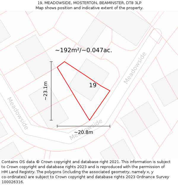 19, MEADOWSIDE, MOSTERTON, BEAMINSTER, DT8 3LP: Plot and title map