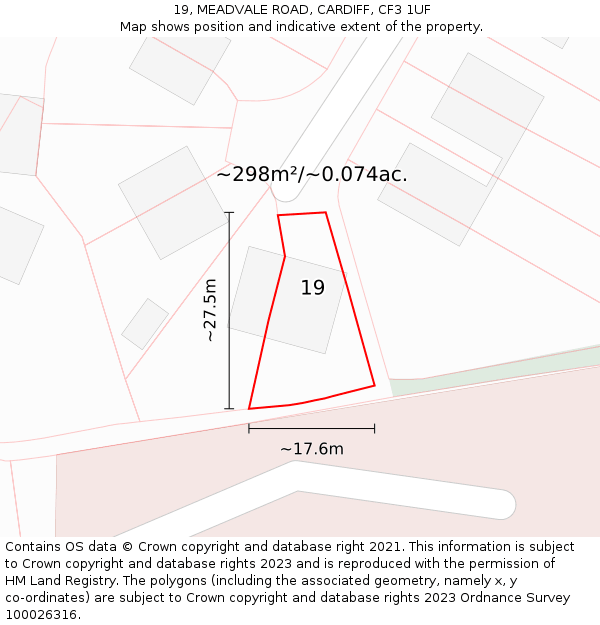 19, MEADVALE ROAD, CARDIFF, CF3 1UF: Plot and title map