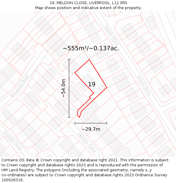 19, MELDON CLOSE, LIVERPOOL, L12 0RS: Plot and title map