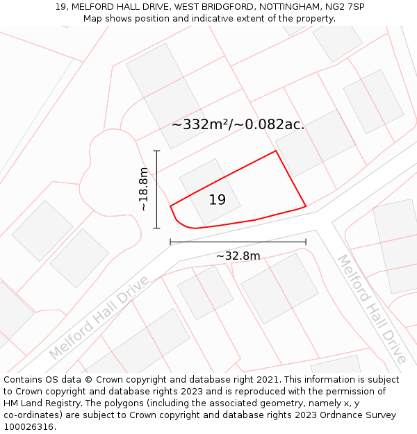 19, MELFORD HALL DRIVE, WEST BRIDGFORD, NOTTINGHAM, NG2 7SP: Plot and title map