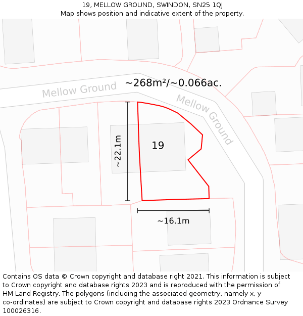 19, MELLOW GROUND, SWINDON, SN25 1QJ: Plot and title map