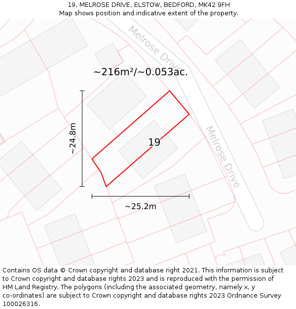 19, MELROSE DRIVE, ELSTOW, BEDFORD, MK42 9FH: Plot and title map