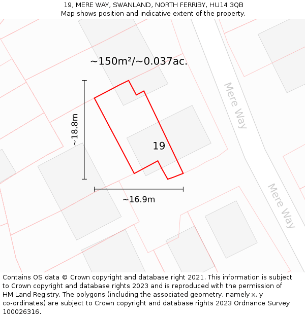 19, MERE WAY, SWANLAND, NORTH FERRIBY, HU14 3QB: Plot and title map