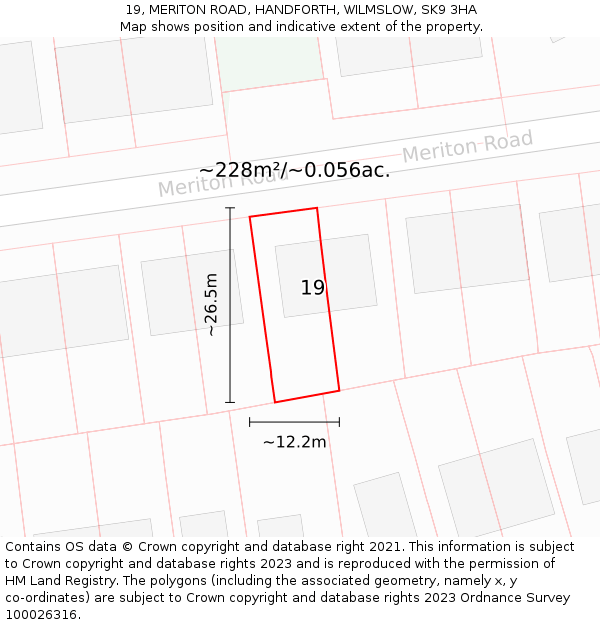 19, MERITON ROAD, HANDFORTH, WILMSLOW, SK9 3HA: Plot and title map