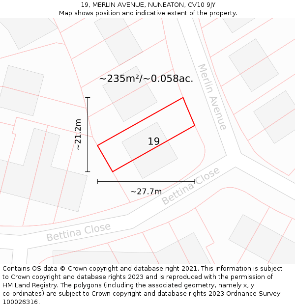 19, MERLIN AVENUE, NUNEATON, CV10 9JY: Plot and title map