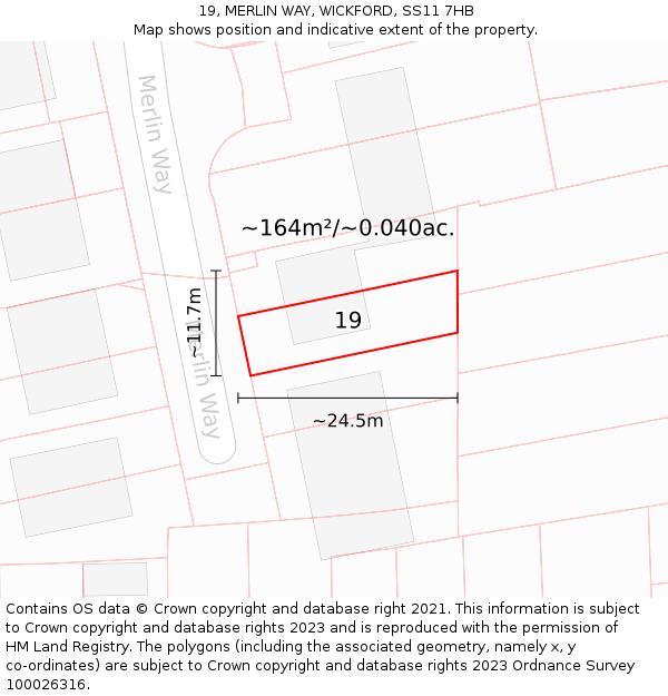 19, MERLIN WAY, WICKFORD, SS11 7HB: Plot and title map
