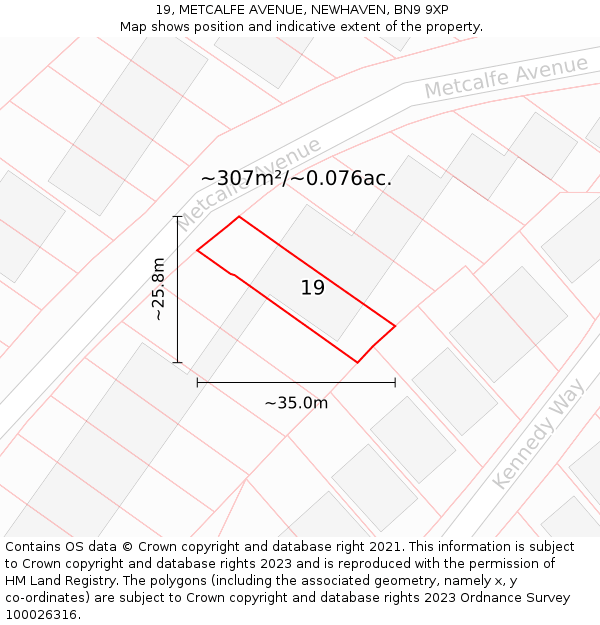 19, METCALFE AVENUE, NEWHAVEN, BN9 9XP: Plot and title map