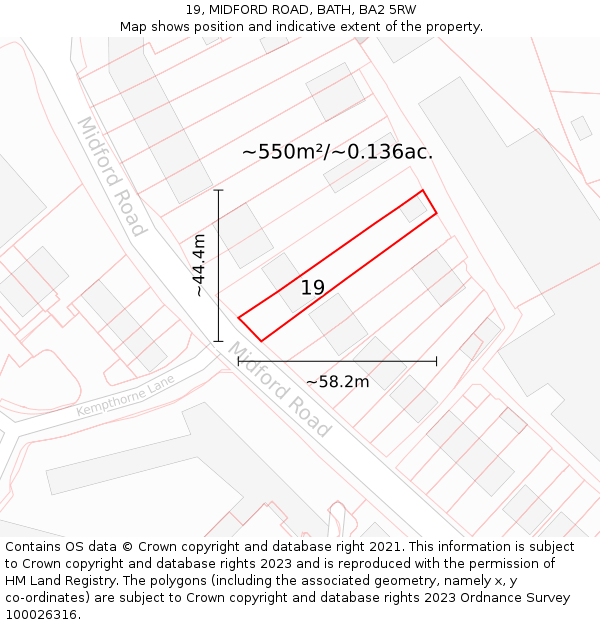 19, MIDFORD ROAD, BATH, BA2 5RW: Plot and title map