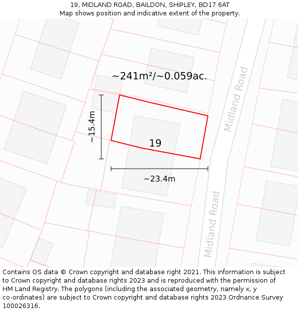 19, MIDLAND ROAD, BAILDON, SHIPLEY, BD17 6AT: Plot and title map