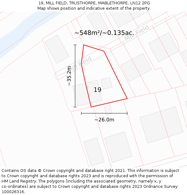 19, MILL FIELD, TRUSTHORPE, MABLETHORPE, LN12 2PG: Plot and title map