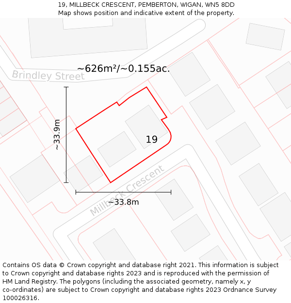 19, MILLBECK CRESCENT, PEMBERTON, WIGAN, WN5 8DD: Plot and title map