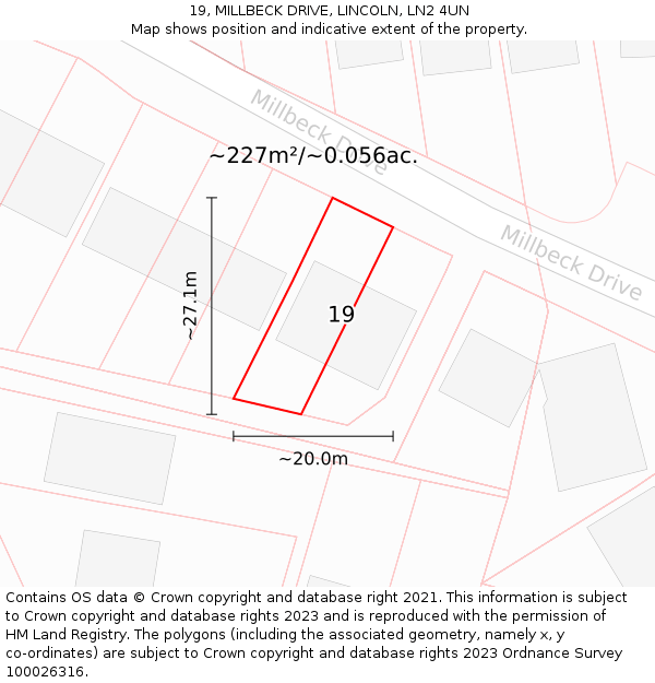 19, MILLBECK DRIVE, LINCOLN, LN2 4UN: Plot and title map